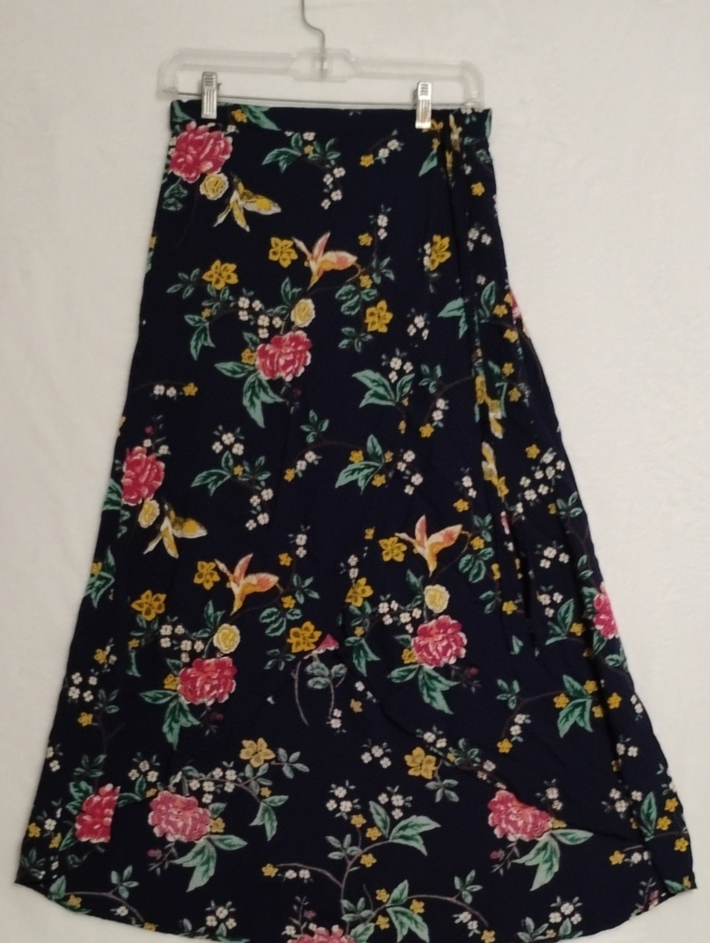 Blue Rain Navy Floral Maxi Skirt with Pink and Yellow Blooms